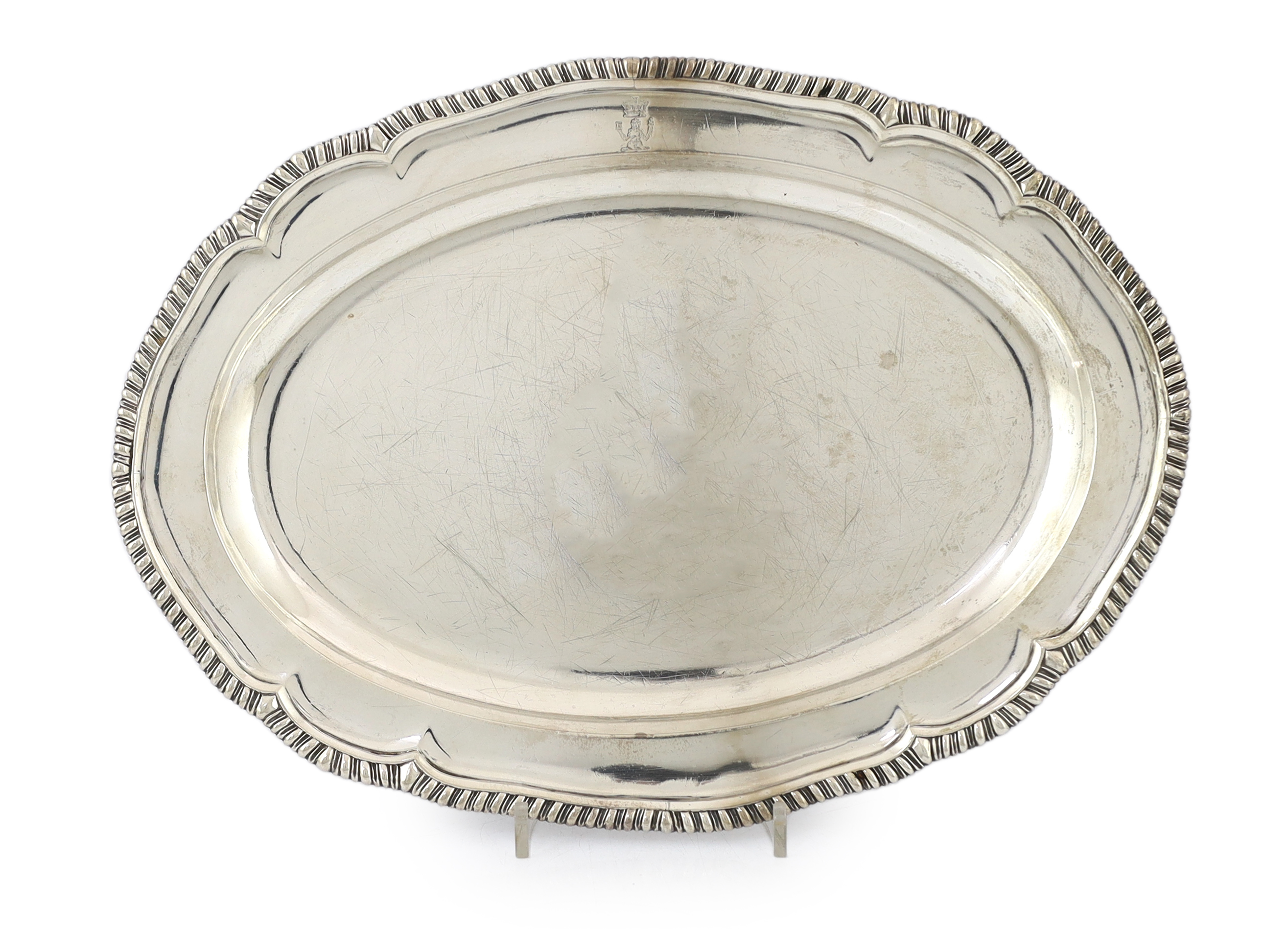 A George III silver oval meat dish, by William Fountain